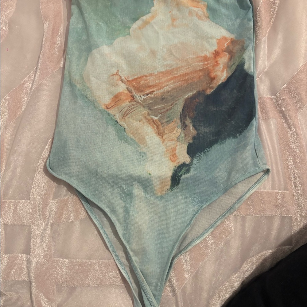 Zara Mint Blue Mesh-Trim Bodysuit